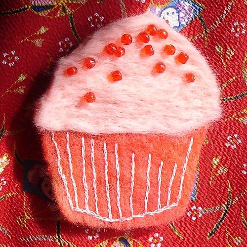 Pink and Red Cupcake Brooch / Pin