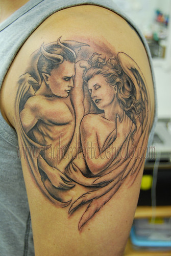 Devil and Angel Tattoo Tattooed by Ray