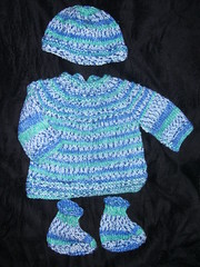 Knit sweater set with hat & booties
