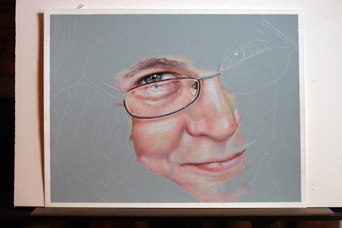In progress colored pencil portrait of Rose Welty.