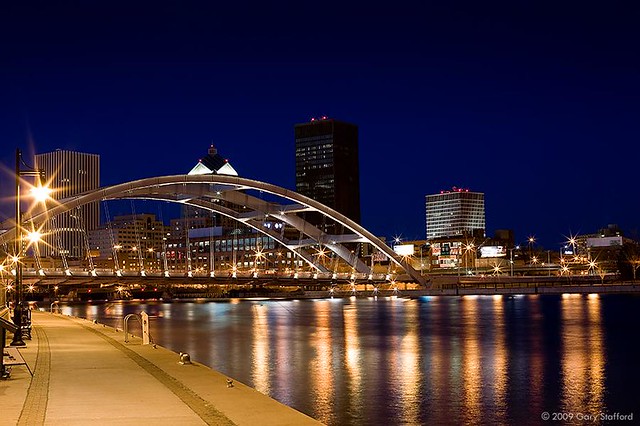 Frederick Douglass-Susan B. Anthony Bridge at Night (Rochester, NY) by Gary A. Stafford