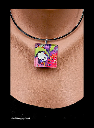 "TIPSY" the panda pendant with matching framable print/gift card by you.