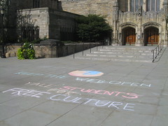 Mozilla Service Week chalking in front of Sterling Memorial Library at Yale