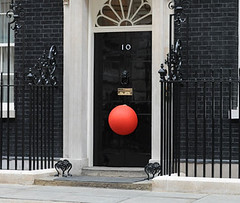 Red nose on Number 10s Door