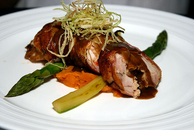 Roasted Roulade of Chicken wrapped in Turkey bacon