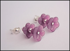 Milky Purple Double Drop Czech Bell Flower Earrings (by tallybates)