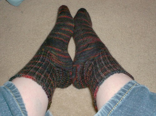 Knitty Back to Basics knitted socks in Mountain Colors Bearfoot mohair sock yarn