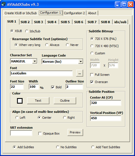 AVIAddXSub Configuration for Korean