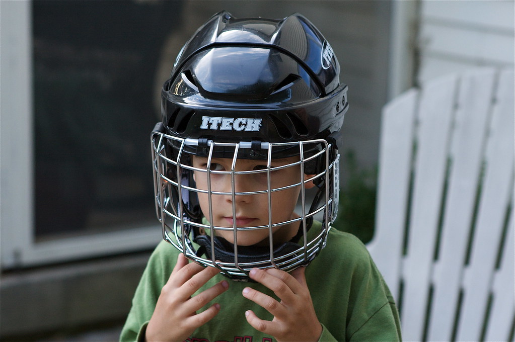 Cole's first hockey helmet