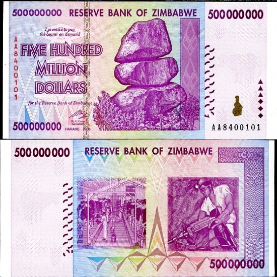 ZIMBABWE 500 MILL 500,000,000 DOLLARS 2008