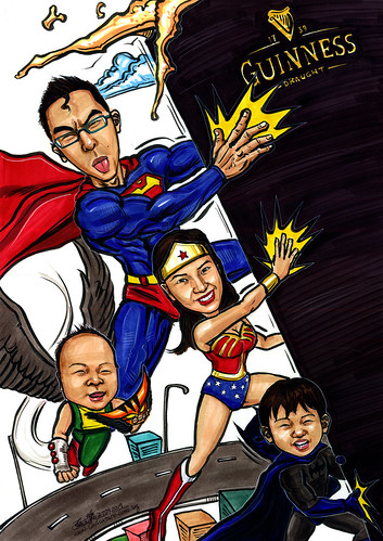 Superhero family caricatures