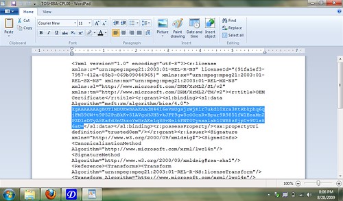 Windows OEM certificate in WordPad