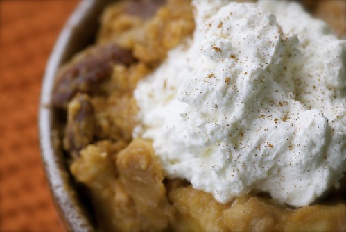 pumpkin pie bread pudding with maple and pecans