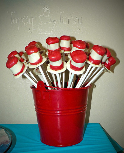 cat in hat party ideas. seuss brithday party cake pops