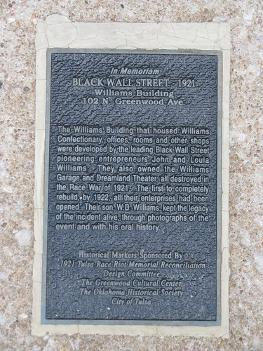 Plaque telling the story of the Williams Building, 102 N. Greenwood Ave., Tulsa, rebuilt 1922