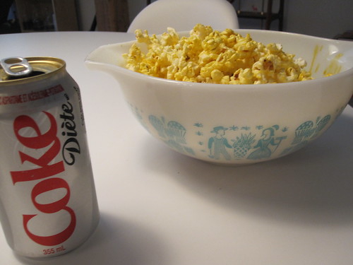 Popcorn and Diet Coke at home