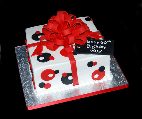 red and black package 60th birthday cake