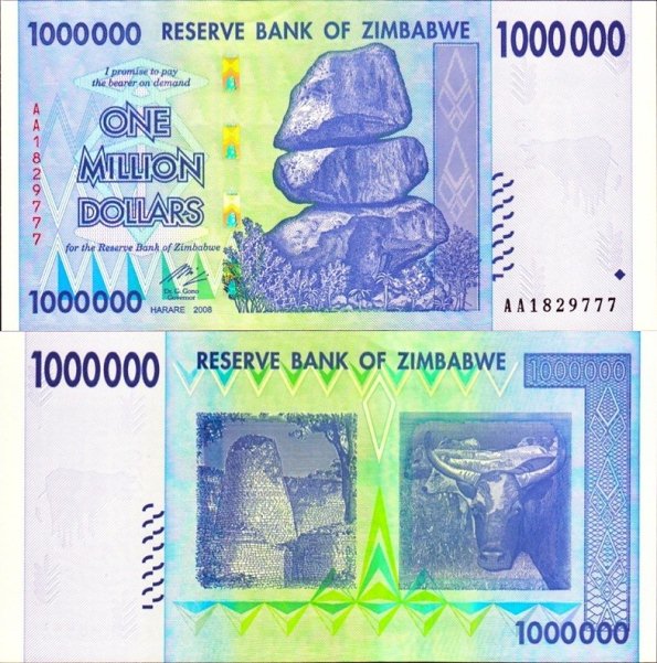 1 milión dolárov Zimbabwe 2008