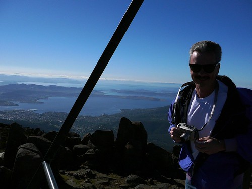 Geokashers, about to be blown off Mt Wellington's Trig Point