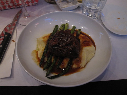 Braised veal cheek with asparagus and mashed potatoes at Macaroni