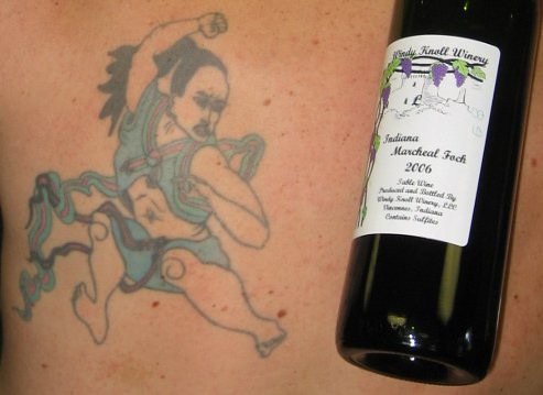 Windy Knoll wine, Hwarang warrior tattoo. A bottle of Windy Knoll wine from 