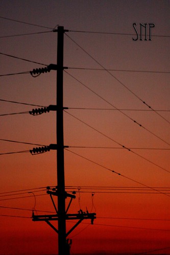 . sunset and powerlines .