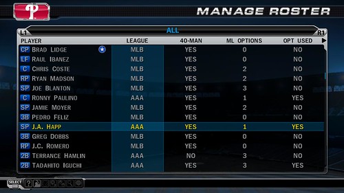 MLB 09 The Show screenshot - Manage Roster