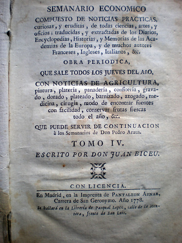 008--Semanario económico compuesto de noticias practicas curiosas y eruditas…1778-Juan Biceu