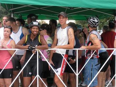 Our cyclists in the relay cage