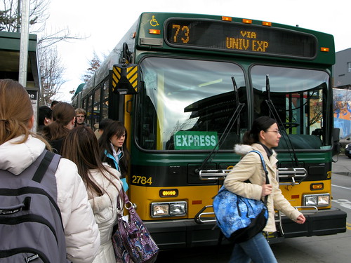 Student Downtown Lunch Bus Rush