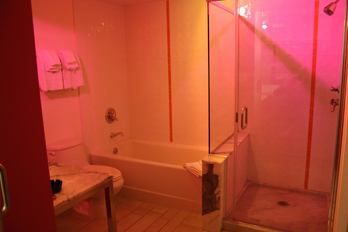 Our pink bathroom at the Flamingo