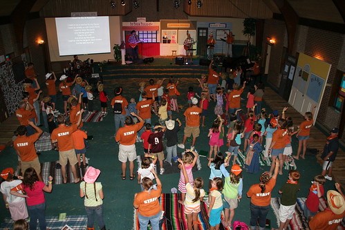 The kids and counselors alike enjoy the music during the close of our first day at Base Camp.