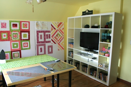 design wall and tv stand in studio