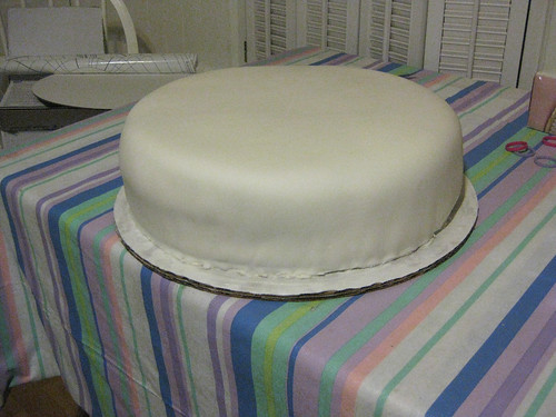 14-inch-cake, covered with fondant.
