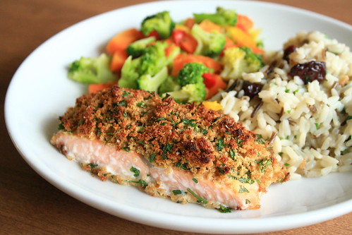 Herb-Crusted Salmon, Pilaf and Veggies