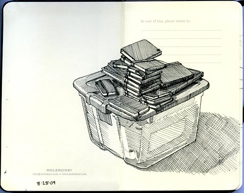 23 sketchbooks on a tub