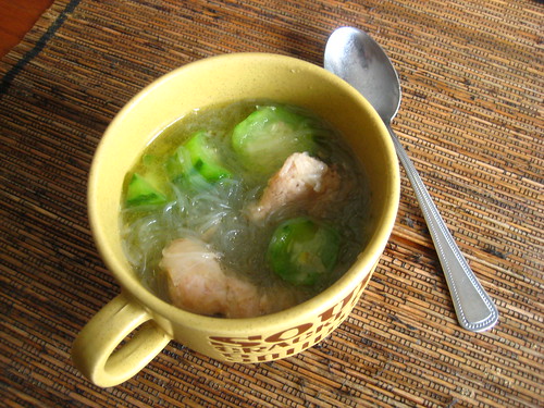 chicken sotanghon with patola (or chicken vermicelli soup with chinese okra)
