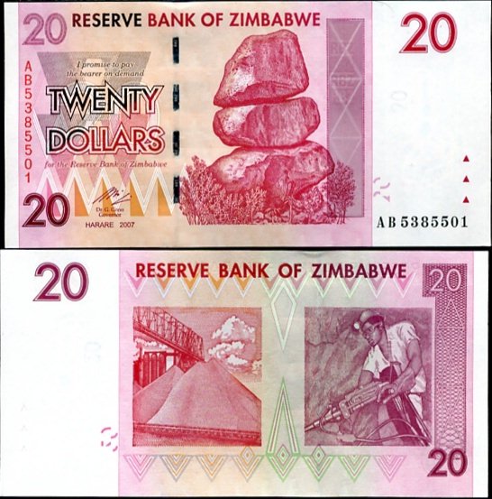 ZIMBABWE 20 DOLLARS 2007