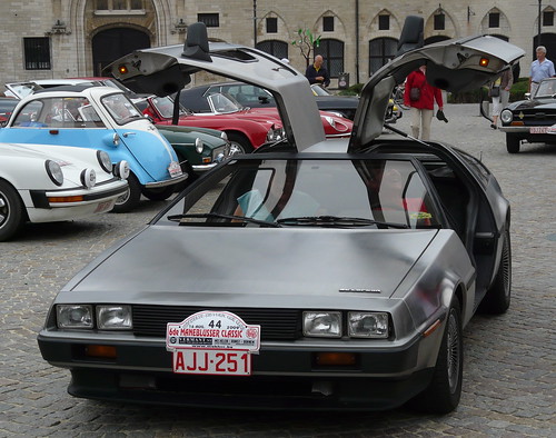 delorean back to future. With a Delorean, time machine / filmstar in Back to the Future. On the left a wonderful microcar : an Isetta with the door on the front of the car