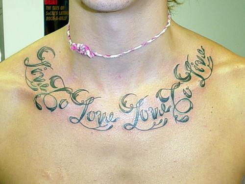 tattoo script across chest Tattoos Gallery