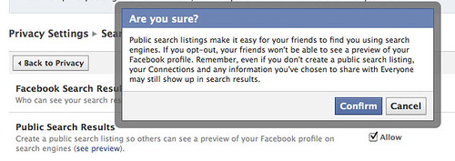 Privacy settings: warning when unclicking the "search" box