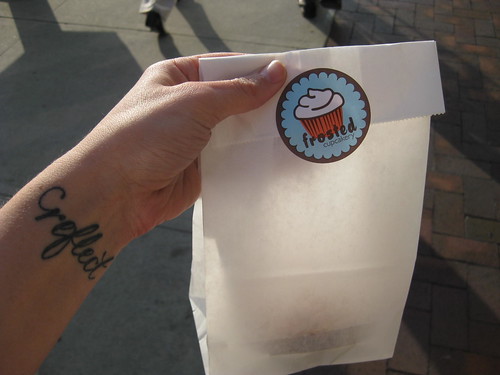 frosted cupcakery. hank's butterfinger cupcake is in this bag...so good.