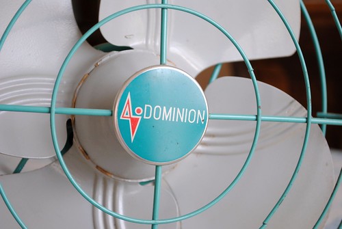 Detail of vintage Dominion table-top fan