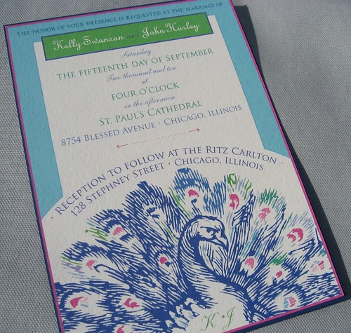 Artistic Peacock Wedding Invitation by April Ink