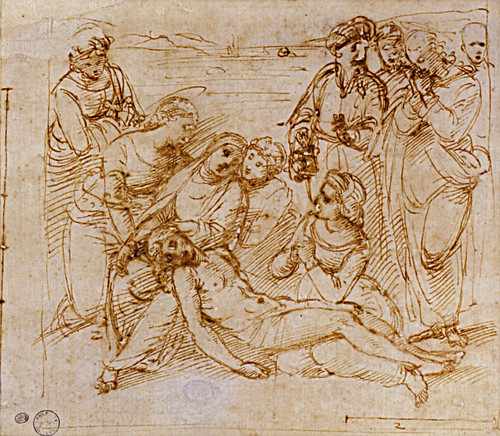 1507  Raphael    Studies for the EntomBibliothиque municipaleent, The Lamentation  Pen and brown Ink  otam