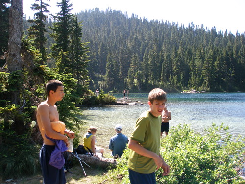 Getting ready for swimming at Mowich Lake