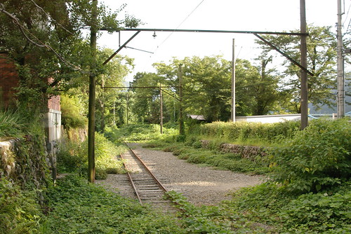 Rail track filled with weeds in Kaga-Ichinomiya,Hakusan,Ishikawa,Japan 2009/8/23