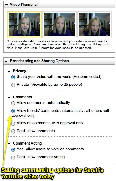 Setting YouTube commenting options