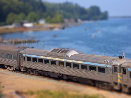 Tiltshift view of railway cars at Burns on the Oregon coast