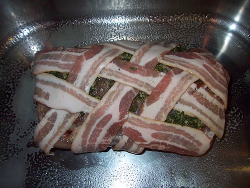 bacon wrapped around pork loin